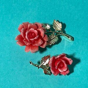 Vintage 1960s Light Gold Rose Brooch Pin | Retro Plastic Flower Jewelry Antique